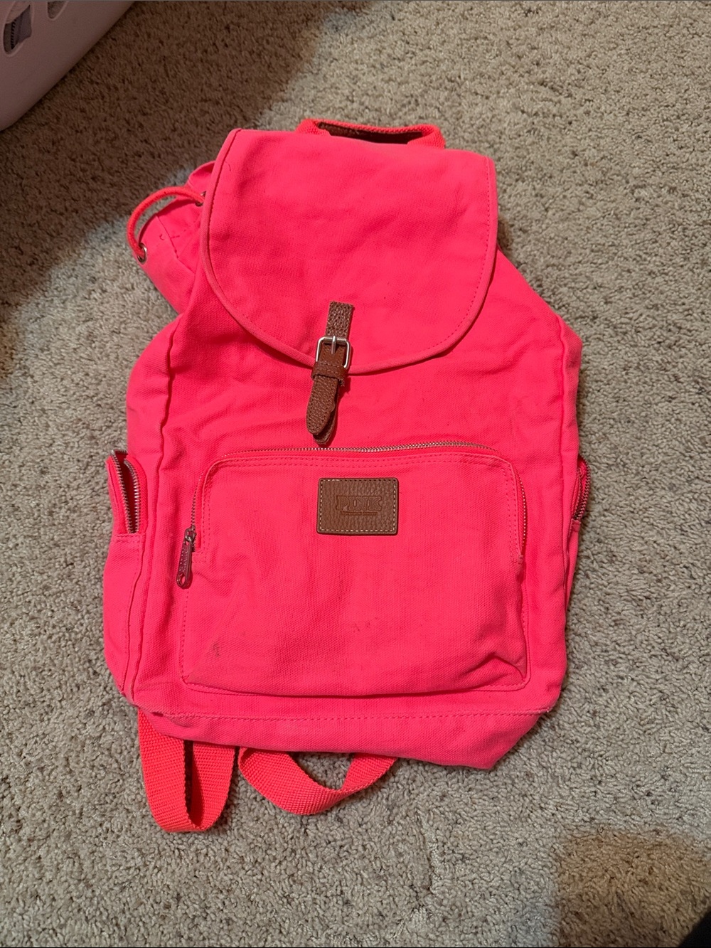 PINK Coral Pink Canvas Backpack - Casual Daypack